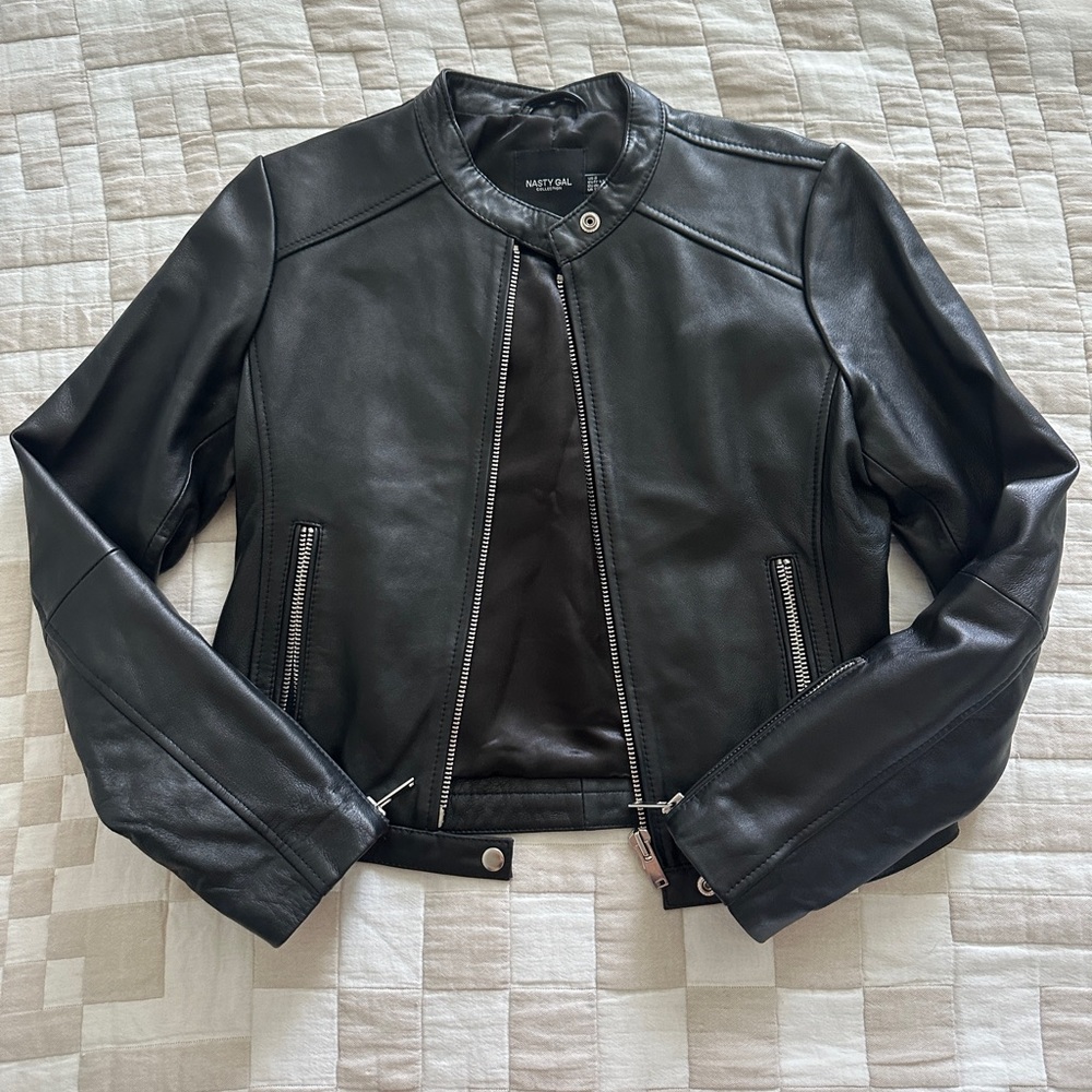 Nasty Gal Lambskin Leather Moto Jacket